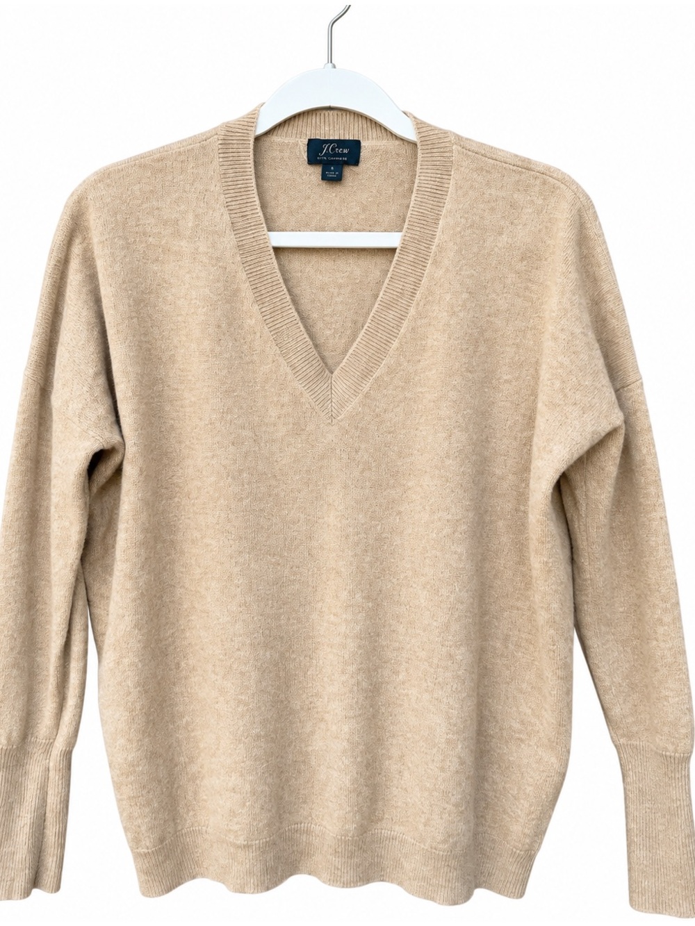 J Crew 100% Cashmere Sweater V Neck Neutral Preppy Cabincore indie
